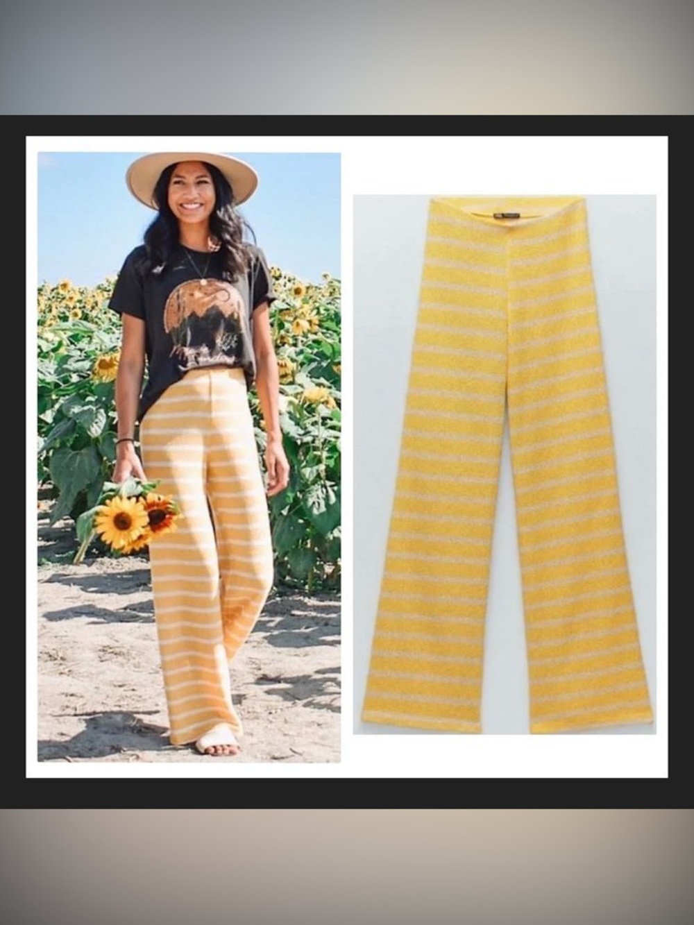 Zara Yellow Stripe Wide-Leg Knit Pants